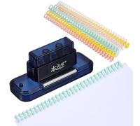 PATIKIL 5 Hole Paper Puncher, Hole Punch Binding Machine Spiral Coil Binder with 10Pcs 30 Ring Loose Leaf Binder Spines 5 Sheets Capacity for DIY Planner Scrapbook Office, Retro Blue
