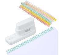 PATIKIL 5 Hole Paper Puncher, Hole Punch Binding Machine Spiral Coil Binder with 10Pcs 30 Ring Loose Leaf Binder Spines 5 Sheets Capacity for DIY Planner Scrapbook Office, White