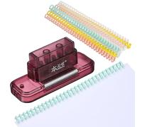 PATIKIL 5 Hole Paper Puncher, Hole Punch Binding Machine Spiral Coil Binder with 10Pcs 30 Ring Loose Leaf Binder Spines 5 Sheets Capacity for DIY Planner Scrapbook Office, Retro Red