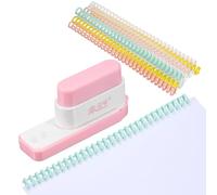 PATIKIL 5 Hole Paper Puncher, Hole Punch Binding Machine Spiral Coil Binder with 10Pcs 30 Ring Loose Leaf Binder Spines 5 Sheets Capacity for DIY Planner Scrapbook Office, Pink
