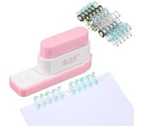 PATIKIL 5 Hole Paper Puncher, Hole Punch Binding Machine Spiral Coil Binder with 20Pcs 5 Ring Loose Leaf Binder Spines 5 Sheets Capacity for DIY Planner Scrapbook Office, Pink