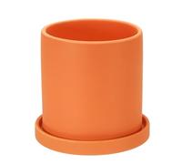 PATIKIL 5 Inch Ceramic Plant Pots, Modern Flower Planters with Drainage Holes and Tray for Decorate Home Indoor Plants Succulent Herb, Orange