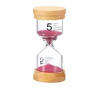 PATIKIL 5 Minute Sand Timer, Wooden Sand Watch High Glass Sandglass Timer for Living Room Kitchen Home Office Restaurant Decoration, Pink