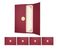 PATIKIL 5 Pack Tri-Fold Certificate Holders with Paper, 12.6 x 9.1"Gold-Stamped Certificate of Honor Cover Graduation Diploma Covers for Graduation Competition Charity, Maroon/Wine Red