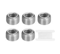 PATIKIL 5 Pcs 304 Stainless Steel Pipe Plug 3/8" BSP Male Internal Hex Thread Socket Pipe Plug Hex Countersunk Pipe Fitting for Sealing Water Oil Gas Pipeline, Silver