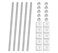PATIKIL 5 Pcs Fully Threaded Rod, M4 x 120mm 304 Stainless Steel Right Hand Long Thread Bar Studs with Nuts Square Washers for Pipes Clamps Hangers U-Bolts