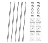 PATIKIL 5 Pcs Fully Threaded Rod, M4 x 150mm 304 Stainless Steel Right Hand Long Thread Bar Studs with Nuts Square Washers for Pipes Clamps Hangers U-Bolts