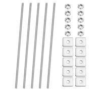PATIKIL 5 Pcs Fully Threaded Rod, M4 x 200mm 304 Stainless Steel Right Hand Long Thread Bar Studs with Nuts Square Washers for Pipes Clamps Hangers U-Bolts