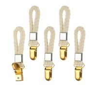 PATIKIL 5 Pcs Hanging Tea Towel Clips, 0.9" Width Braided Cotton Loop Towel Clip with Gold Metal Clamp for Kitchen Bathroom RVs Camping Hanging Organize Tool, Beige