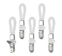 PATIKIL 5 Pcs Hanging Tea Towel Clips, 0.9" Width Braided Cotton Loop Towel Clip with Silver Metal Clamp for Kitchen Bathroom RVs Camping Hanging Organize Tool, White