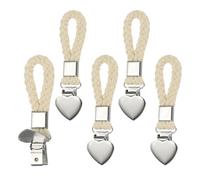 PATIKIL 5 Pcs Hanging Tea Towel Clips, 1.2" Width Braided Cotton Loop Towel Clip with Silver Metal Clamp for Kitchen Bathroom RVs Camping Hanging Organize Tool, Beige