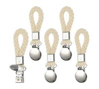 PATIKIL 5 Pcs Hanging Tea Towel Clips, 1" Width Braided Cotton Loop Towel Clip with Silver Metal Clamp for Kitchen Bathroom RVs Camping Hanging Organize Tool, Beige