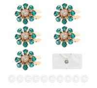 PATIKIL 5 Pcs Rhinestone Button Covers Decorative Clips with 10 Pcs White Sewing Buttons Detachable Water Drop Sewing Replacement for Women Men DIY Crafts Accessories (Green/Gold)