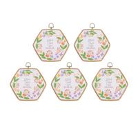 PATIKIL 5 Pieces 6.9" x 5.9" Hexagonal Embroidery Hoops Frame Round Imitated Wood Circle Cross Stitch Hoop Ring for Embroidery Art Craft Handy Sewing Decoration, Brown