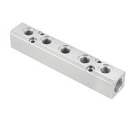 PATIKIL 5 Way 7 Port Air Manifold, G1/2" G1/4" Aluminum Air Hose Inline Manifold Block Splitter Pneumatic Air Hose Fitting, Blue