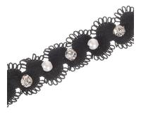 PATIKIL 5 Yard Faux Pearl Lace Ribbon, 0.59" Wide Pearl Fringe Applique Embroidered Pearl Bead Lace Trims for Wedding Party Decoration Sewing Craft, Black White