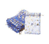 PATIKIL 50 Pcs 4x6 Inch Heart Printed Organza Bags, Navy Blue Sheer Heart Organza Bags with Drawstring for Christmas Candy Jewelry Party Wedding Favor Gift
