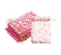 PATIKIL 50 Pcs 4x6 Inch Heart Printed Organza Bags, Rose Red Sheer Heart Organza Bags with Drawstring for Christmas Candy Jewelry Party Wedding Favor Gift