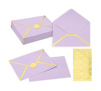 PATIKIL 50 Pcs A7 Envelopes, 5 x 7 Gold Border Invitation Envelopes Mailing Party Envelope for Wedding Invitation Cards Greeting Graduation Birthday Office, Light Purple