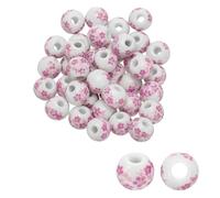 PATIKIL 50 Pcs Ceramic Beads for Jewelry Making, 10mm Flower Printed Porcelain Beads Handmade Glazing Beading Supplies for Earring Necklace Bracelets DIY Crafts, Pink Floral