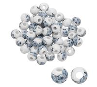 PATIKIL 50 Pcs Ceramic Beads for Jewelry Making, 10mm Flower Printed Porcelain Beads Handmade Glazing Beading Supplies for Earring Necklace Bracelets DIY Crafts, Dark Blue Plum Blossom