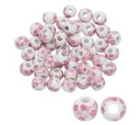 PATIKIL 50 Pcs Ceramic Beads for Jewelry Making, 8mm Flower Printed Porcelain Beads Handmade Glazing Beading Supplies for Earring Necklace Bracelets DIY Crafts, Pink Orchid