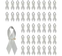 PATIKIL 50 Pcs Polyester Ribbon Satin Pins, Satin Ribbon with Safety Pins for Charity Public Social Event Party Clothing Decoration Anniversary, Light Silver
