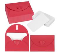 PATIKIL 50 Set Mini Envelopes with Heart Clasp, 4.1x3 Blank Note Cards with Envelopes for Gift Wedding Invitation Graduation Holiday Thanksgiving Day Christmas, Red