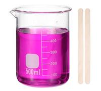 PATIKIL 500ml Glass Beaker, Measuring Glass Beaker Graduated Borosilicate Lab Cups Mug Low Form Heat Safe Transparent with 50pcs Wood Sticks for Laboratory Science Kitchen Liquids