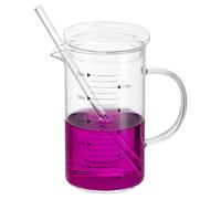 PATIKIL 500ml Glass Measuring Cup, Borosilicate Glass Beaker Graduated Liquid Measure Cups with Glass-Lid Straw V-Shaped Spout for Kitchen Drinking Restaurant, Black Printed Scale