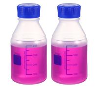 PATIKIL 500ml Thickened Media Storage Bottles,2 Pcs PP Plastic Graduated Bottle with Blue Screw Cap for Lab Water Reagent Liquids, Transparent(Round)