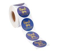 PATIKIL 500Pcs Thank You Stickers, 1.5" Round Self-Adhesive Labels Small Thank You Stickers Roll Thank-You for Supporting My Small Business Sealing Box Envelope Style2 Blue/Gold