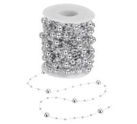 PATIKIL 50ft Christmas Tree Beads Garland Craft Pearl Bead Garland Pearl String Strands Chain Roll for DIY Fireplace Wedding Party, Silver