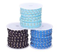 PATIKIL 50ft Studded Faux Suede Cord Rope for Jewelry Making, 3 Pack Each 5 Meter 5mm Micro Fibre Flat Leather Lace Beading String Ribbon with Gold Rivets, Blue/Lake Blue/Navy Blue