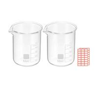 PATIKIL 50ml Glass Beaker, 2 Pack Measuring Glass Beaker Graduated Borosilicate Lab Cups Mug Low Form Heat Safe Transparent with Spout Label for Laboratory Science Kitchen Liquids