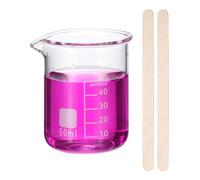 PATIKIL 50ml Glass Beaker, Measuring Glass Beaker Graduated Borosilicate Lab Cups Mug Low Form Heat Safe Transparent with 50pcs Wood Sticks for Laboratory Science Kitchen Liquids