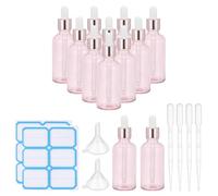 PATIKIL 50ml Glass Dropper Bottle, 12Pcs Leakproof Eye Dropper Essential Oils Sample Liquid Perfume Container with Pipette Funnel Label for Storage Home Travel, Clear Pink