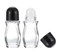 PATIKIL 50ml Glass Empty Roller Bottles, 2 Pcs Leak-Proof Massage Rollerball Container with Plastic Roller Ball for Storing Essential Oils Perfume, Black