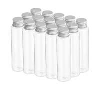 PATIKIL 50ml Plastic Test Tubes with Screw Caps, 15Pcs 106x28mm Flat Bottom Tubes for Scientific Party Decoration Candy Bead Storage Bath Salt, Silver Tone