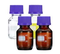 PATIKIL 50ml Sample Bottle, 4 Pack Reagent Media Storage Bottles Borosilicate Glass Graduated Round with GL45 Blue Screw Cap for Lab Water Reagent Liquids, Clear Brown