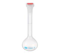 PATIKIL 50ml Volumetric Flask, Polypropylene Graduated Volumetric Measuring Flask with Red Plug Cap Tolerance 0.3ml for Laboratory Science Experiment, Clear