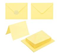 PATIKIL 50Pack Light Yellow 5x7 Envelopes with Cards, V Flap A7 Envelopes with Cardstock & Gold Stickers for Greeting Cards Wedding Greeting Birthday Invitations Letter Mailing