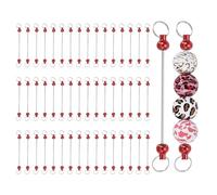PATIKIL 50pcs Beadable Keychain Bar, Beadable Keychains Blanks Beaded Keychain Bar Bulk Key Chain Rod Making Charm for Beads Jewelry Making DIY Focal Bead Crafts Backpack, Red