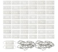 PATIKIL 50PCS Number Tags 51-100, Number Key Tags Stainless Steel Numbered Keychain Metal Sheet Plate with 2 Holes Key Rings for Plant Organizer Field Hangers Labels, Rectangle, Silver