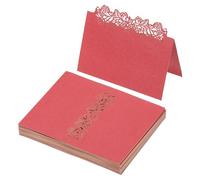 PATIKIL 50Pcs Wedding Place Cards, Laser Cut Rose Table Place Card Folded Tent Card Name Cards for Table Setting Wedding Reception Buffet, Pearl Red