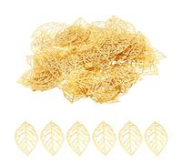PATIKIL 54mm Leaf Pendants, 100 Pack Metal Tree Leaf Beads Bulk Leaves Charm Mesh for Jewelry Making Bracelet Necklace Earring Keychain Style 1, Golden