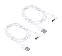 PATIKIL 5Ft USB to DC 5.5x2.5mm Barrel Jack Power Cable, 2 Pcs Wire Adapter Connector Charging Cord for Light Fans Speaker Table Lamp, White