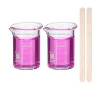 PATIKIL 5ml Glass Beaker, 2Pack Measuring Glass Beaker Graduated Borosilicate Lab Cups Mug Low Form Heat Safe Transparent with 50pcs Wood Sticks for Laboratory Science Kitchen Liquids