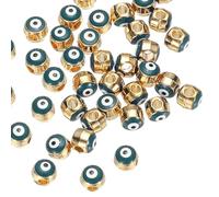 PATIKIL 5mm Enamel Evil Eye Beads, 50 Pcs Turkish Evil Eye Beads Gold Plated Evil Eye Charms Bulk Alloy Spacer Round Bead for DIY Art Craft Bracelet Necklace Earrings Making, Navy Blue
