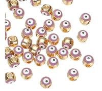 PATIKIL 5mm Enamel Evil Eye Beads, 50 Pcs Turkish Evil Eye Beads Gold Plated Evil Eye Charms Bulk Alloy Spacer Round Bead for DIY Art Craft Bracelet Necklace Earrings Making, Purple